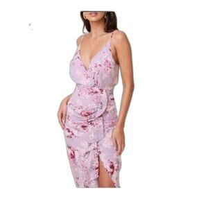 ASTR(M)Floral, ruffle, chiffon, v neck, spaghetti strap, maxi,zip closure dress